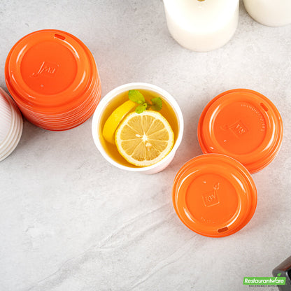 Wholesale Restaurantware Restpresso Glossy Tangerine Orange Plastic Coffee Cup Lid - Fits 8, 12, 16 and 20 oz- Bulk