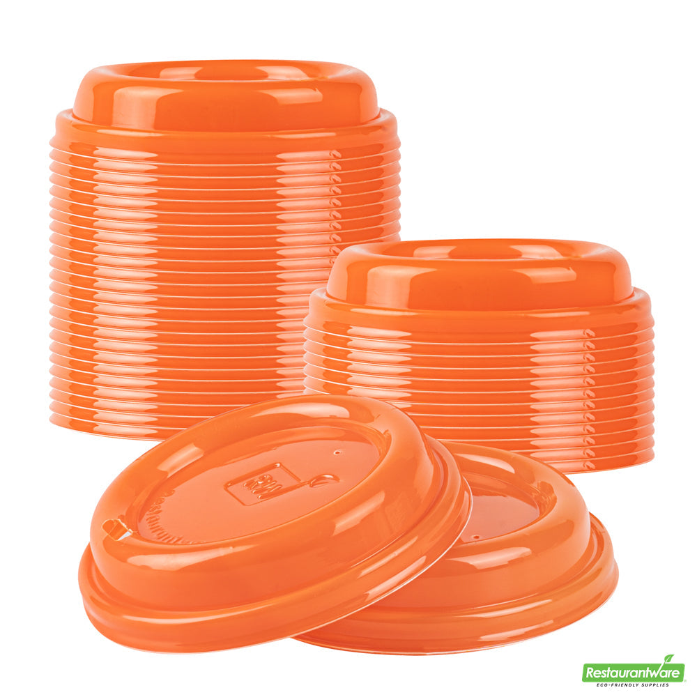 Wholesale Restaurantware Restpresso Glossy Tangerine Orange Plastic Coffee Cup Lid - Fits 8, 12, 16 and 20 oz- Bulk