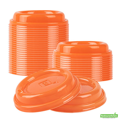 Wholesale Restaurantware Restpresso Glossy Tangerine Orange Plastic Coffee Cup Lid - Fits 8, 12, 16 and 20 oz- Bulk