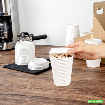 Wholesale Restaurantware Restpresso Glossy White Plastic Coffee Cup Lid - Fits 8, 12, 16 and 20 oz- Bulk