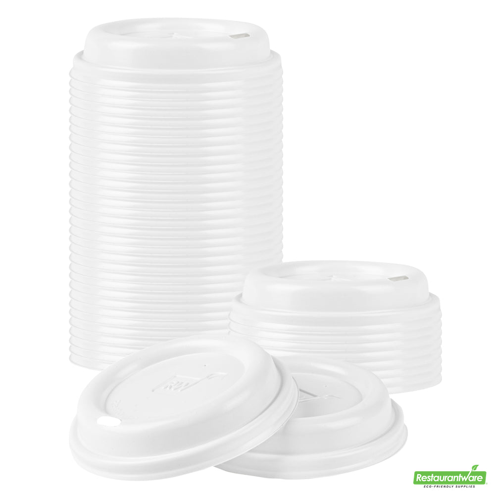Wholesale Restaurantware Restpresso Glossy White Plastic Coffee Cup Lid - Fits 8, 12, 16 and 20 oz- Bulk