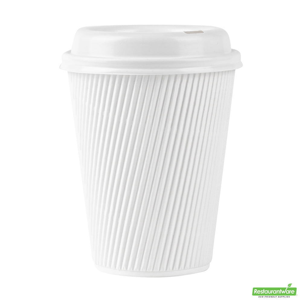 Wholesale Restaurantware Restpresso Glossy White Plastic Coffee Cup Lid - Fits 8, 12, 16 and 20 oz- Bulk