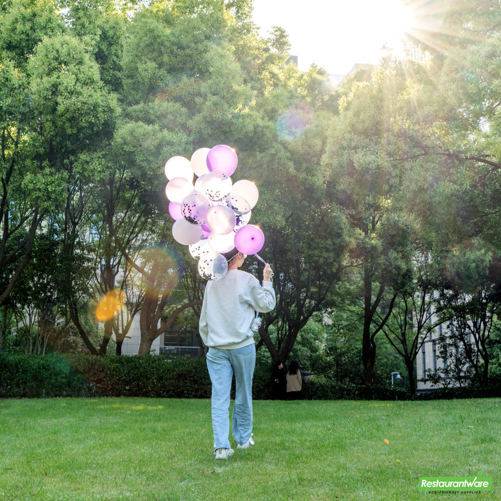 Wholesale Restaurantware Balloonify Purple Confetti Balloon Set - 20 Pieces- Bulk
