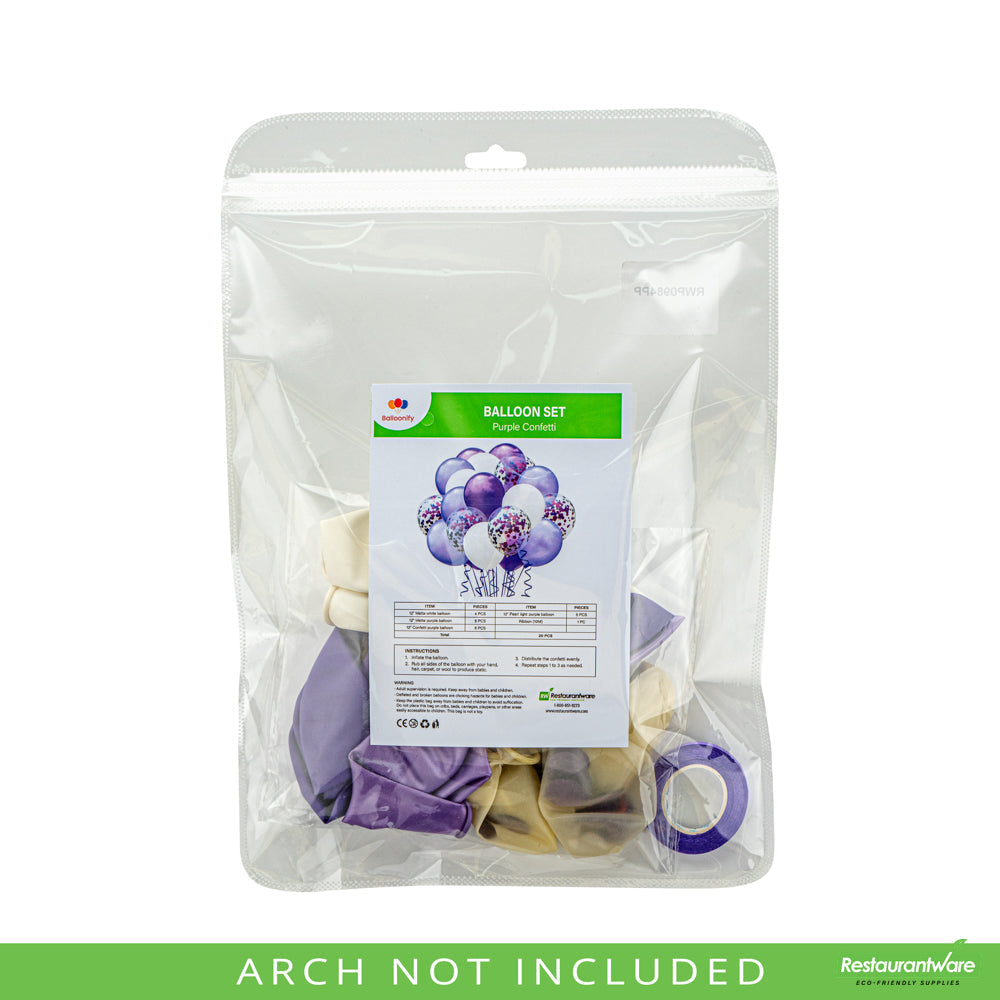 Wholesale Restaurantware Balloonify Purple Confetti Balloon Set - 20 Pieces- Bulk