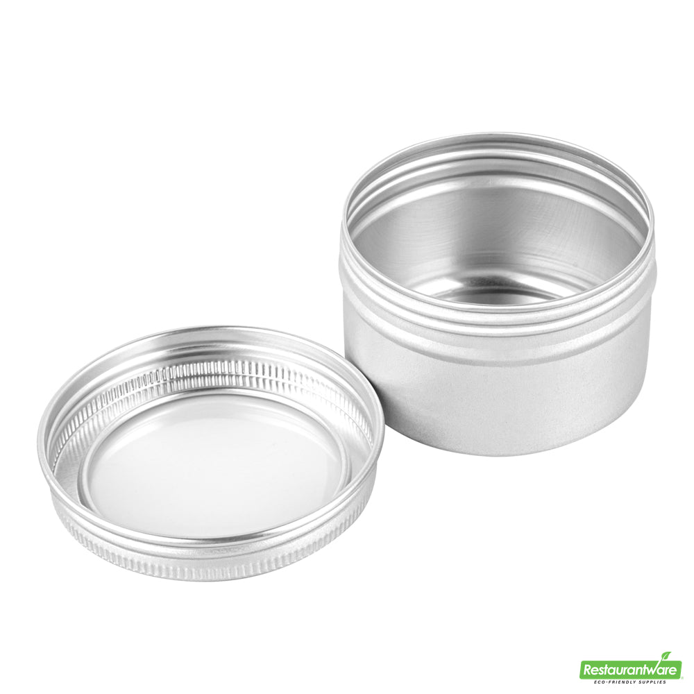 Wholesale Restaurantware RW Base 4 oz Round Silver Tin Container - with Window Lid- Bulk
