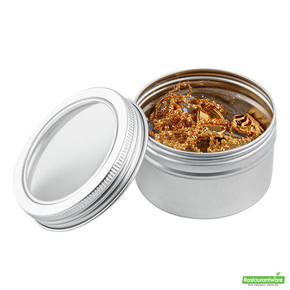 Wholesale Restaurantware RW Base 4 oz Round Silver Tin Container - with Window Lid- Bulk
