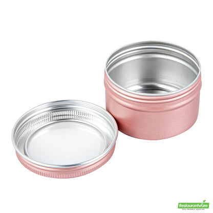 Wholesale Restaurantware RW Base 4 oz Round Rose Gold Tin Container - with Window Lid- Bulk