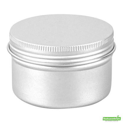 Wholesale Restaurantware RW Base 4 oz Round Silver Tin Container - with Screw Lid- Bulk