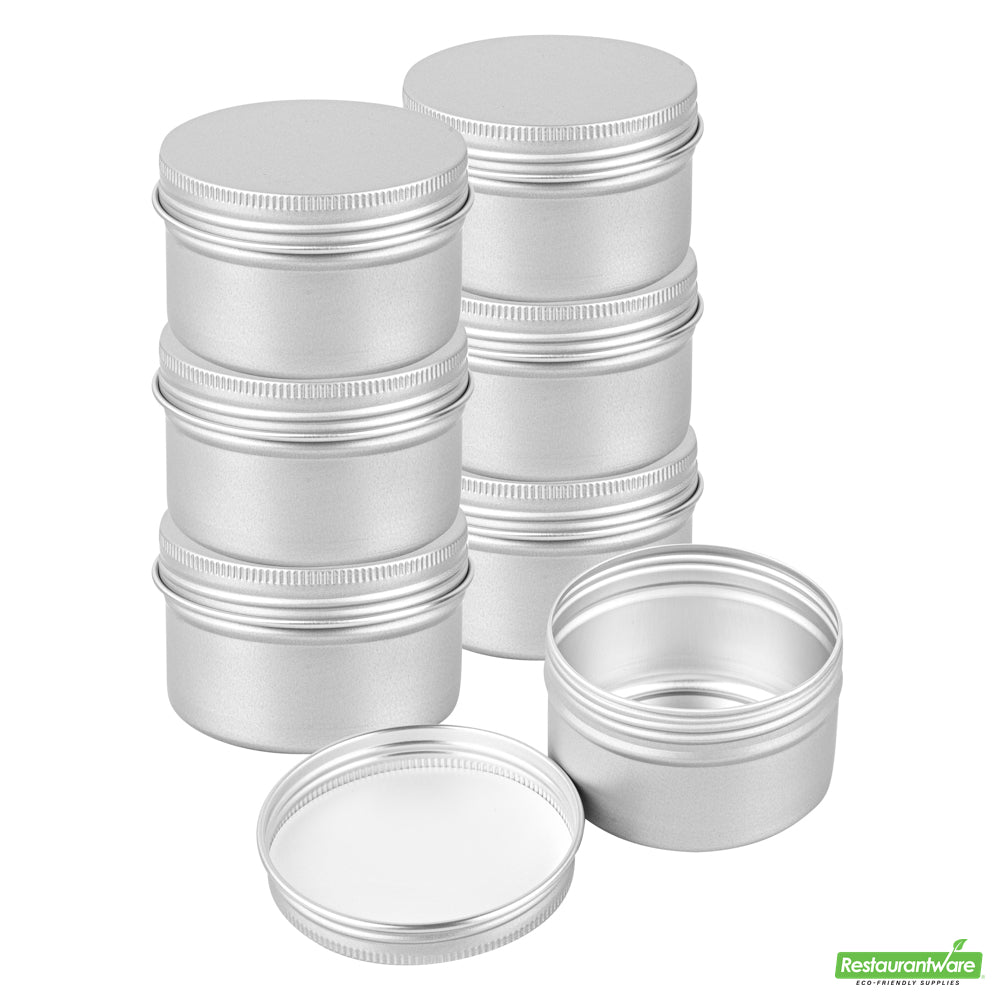 Wholesale Restaurantware RW Base 4 oz Round Silver Tin Container - with Screw Lid- Bulk