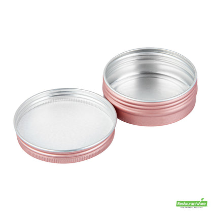 Wholesale Restaurantware 2 Oz Round Rose Gold Tin Container - with Screw Lid- Bulk
