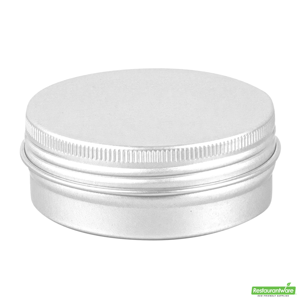 Wholesale Restaurantware 2 Oz Round Silver Tin Container - with Screw Lid- Bulk