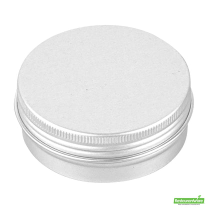 Wholesale Restaurantware 2 Oz Round Silver Tin Container - with Screw Lid- Bulk