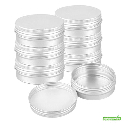 Wholesale Restaurantware 2 Oz Round Silver Tin Container - with Screw Lid- Bulk