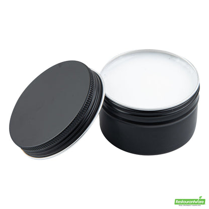 Wholesale Restaurantware RW Base 4 oz Round Black Tin Container - with Screw Lid- Bulk