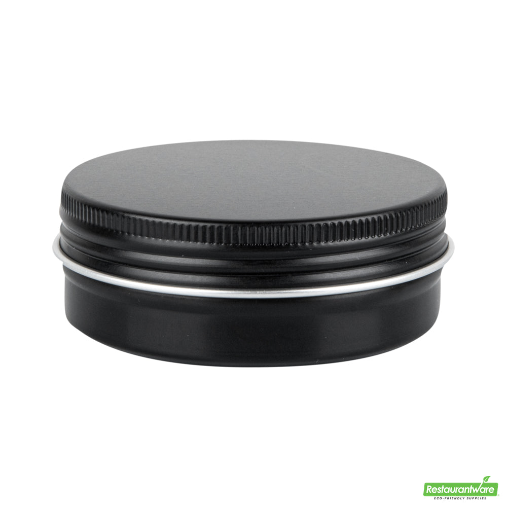 Wholesale Restaurantware 2 Oz Round Black Tin Container - with Screw Lid - 2.7" X 2.7" X 1"- Bulk