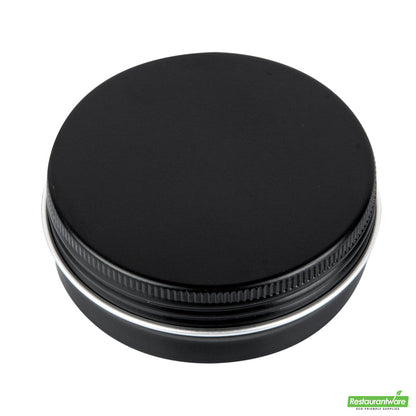 Wholesale Restaurantware 2 Oz Round Black Tin Container - with Screw Lid - 2.7" X 2.7" X 1"- Bulk