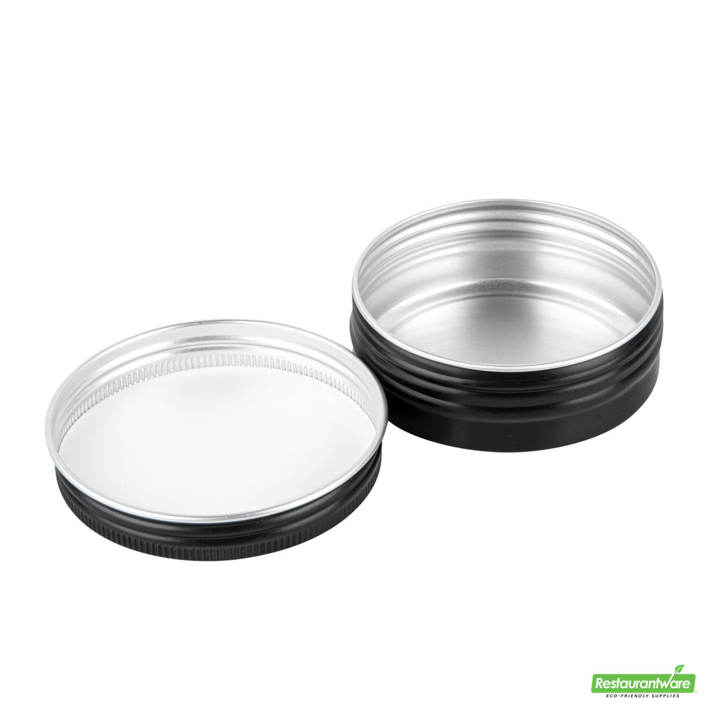 Wholesale Restaurantware 2 Oz Round Black Tin Container - with Screw Lid - 2.7" X 2.7" X 1"- Bulk