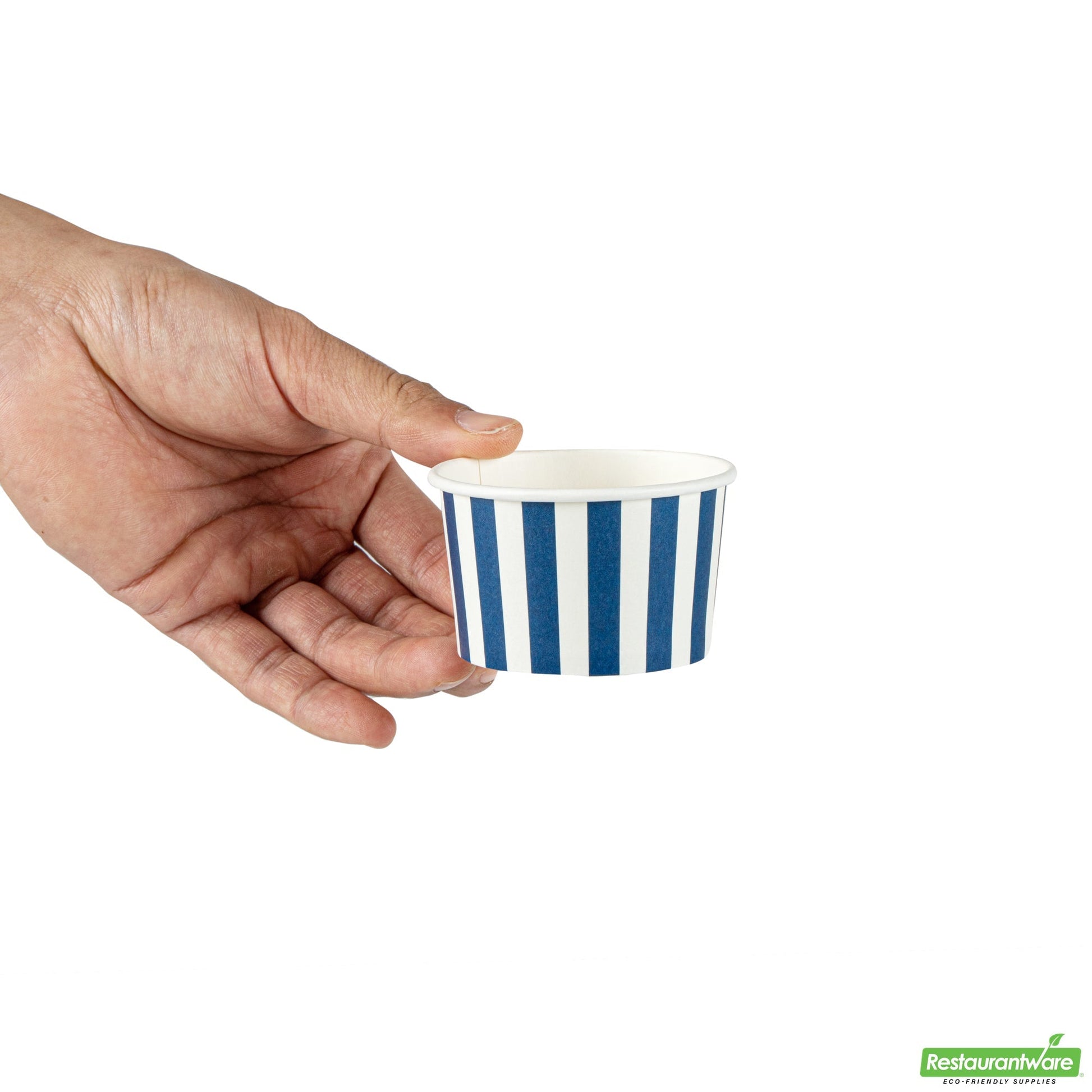 Wholesale Restaurantware 3 Oz Round Blue and White Stripe Paper To Go Cup- Bulk