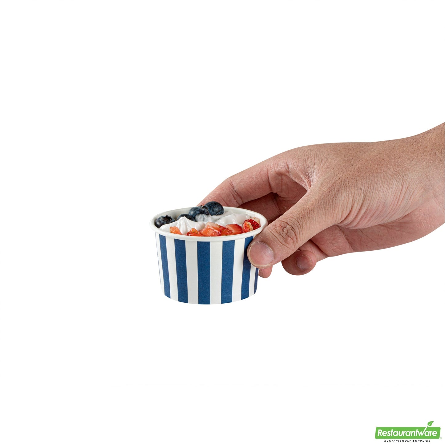 Wholesale Restaurantware 3 Oz Round Blue and White Stripe Paper To Go Cup- Bulk