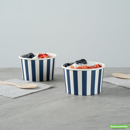 Wholesale Restaurantware 3 Oz Round Blue and White Stripe Paper To Go Cup- Bulk