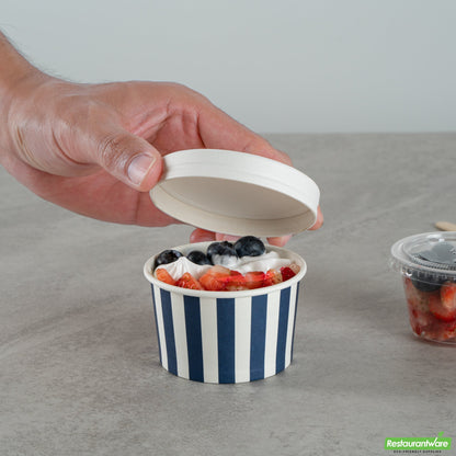 Wholesale Restaurantware 3 Oz Round Blue and White Stripe Paper To Go Cup- Bulk