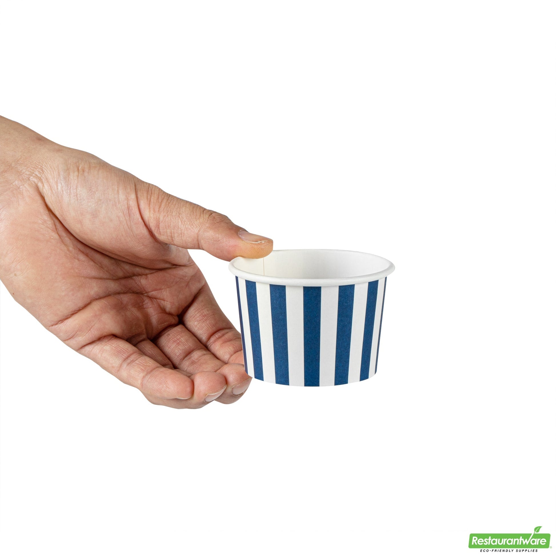 Wholesale Restaurantware 4 Oz Round Blue and White Stripe Paper To Go Cup- Bulk