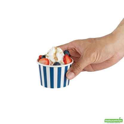 Wholesale Restaurantware 4 Oz Round Blue and White Stripe Paper To Go Cup- Bulk