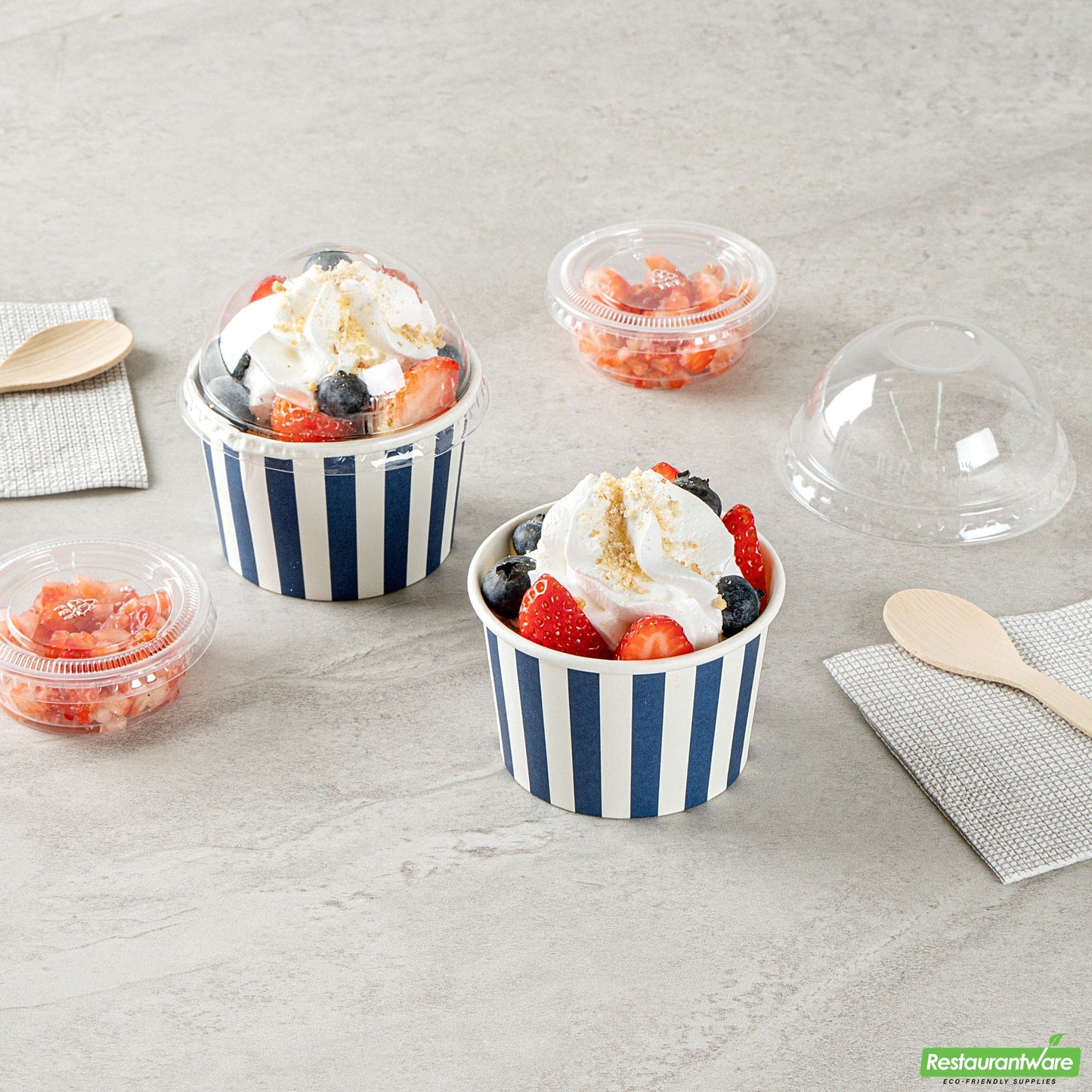 Wholesale Restaurantware 4 Oz Round Blue and White Stripe Paper To Go Cup- Bulk