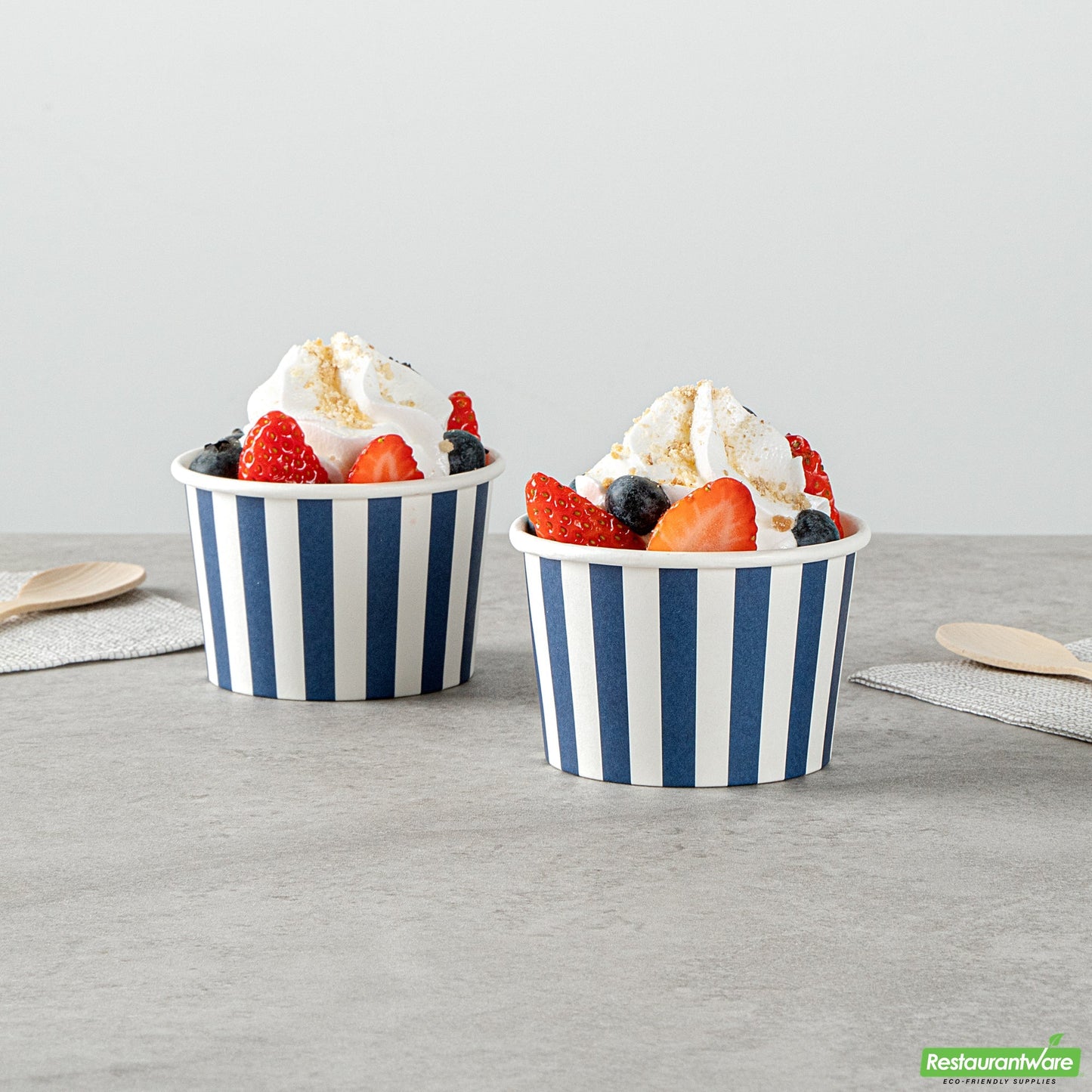 Wholesale Restaurantware 4 Oz Round Blue and White Stripe Paper To Go Cup- Bulk