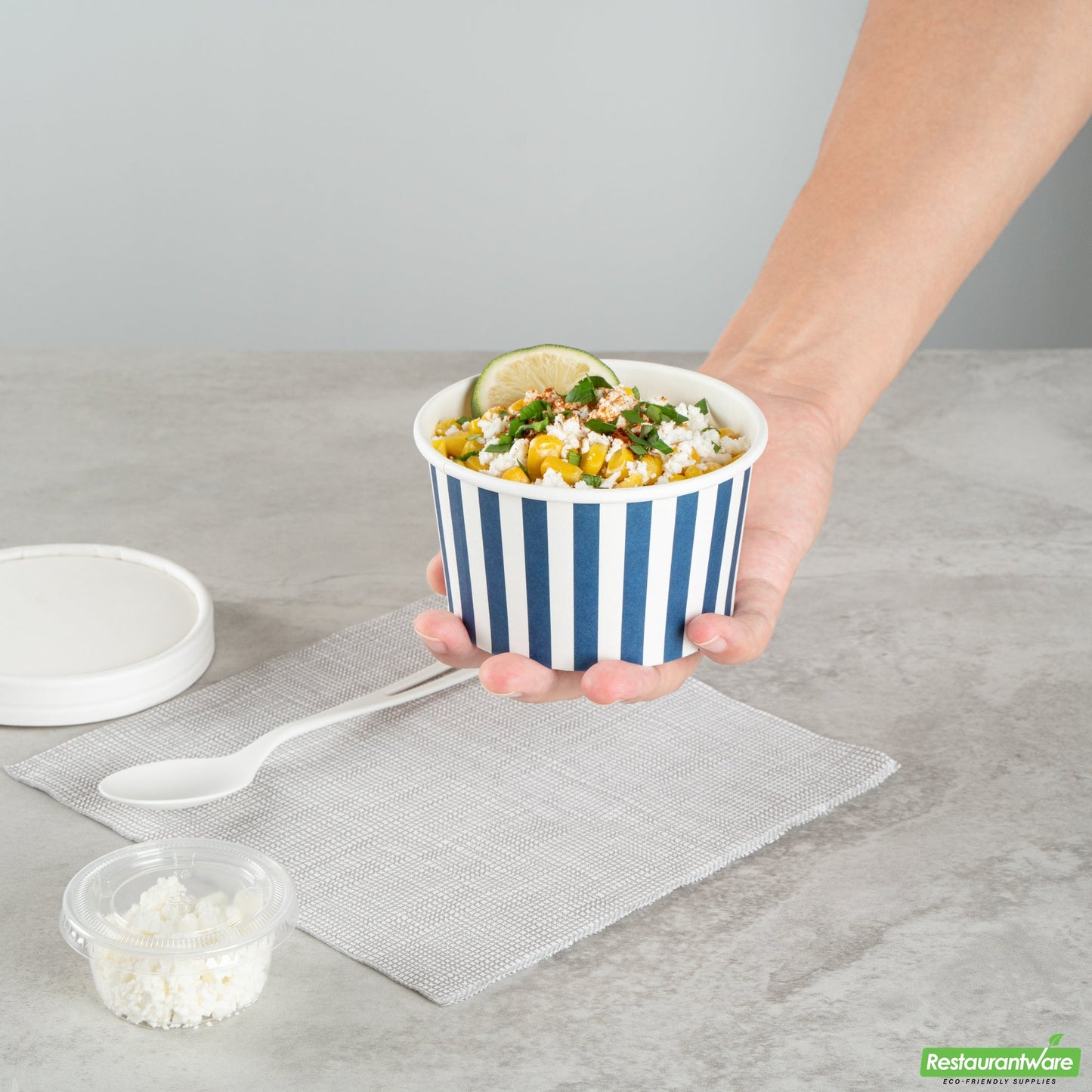 Wholesale Restaurantware 12 Oz Round Blue and White Stripe Paper To Go Cup- Bulk