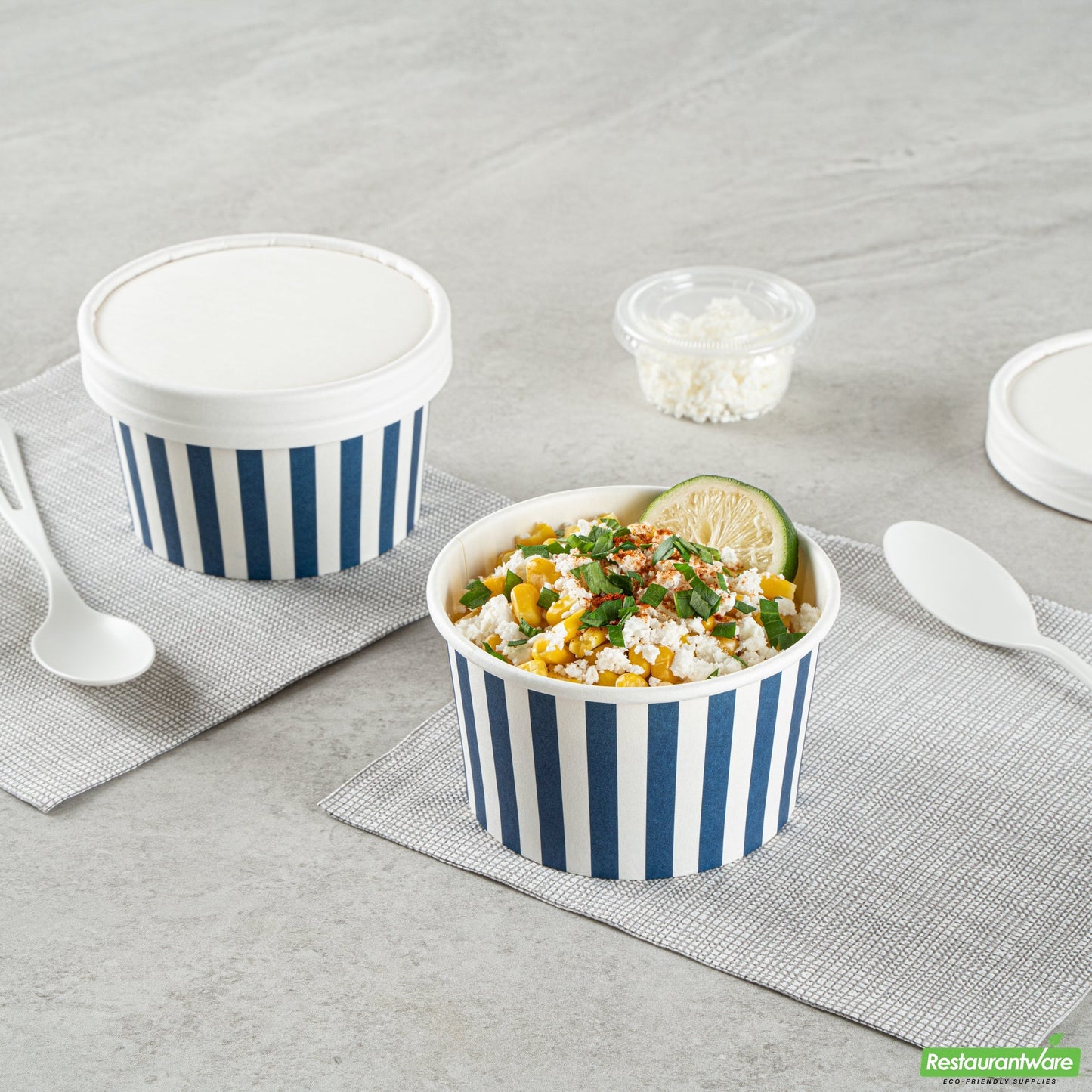 Wholesale Restaurantware 12 Oz Round Blue and White Stripe Paper To Go Cup- Bulk