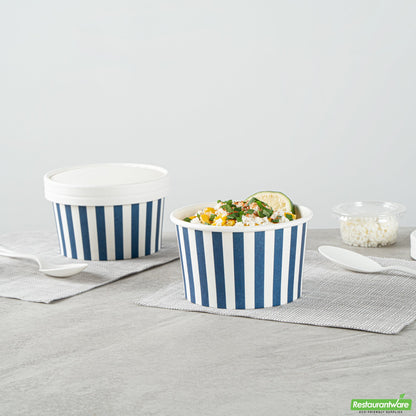 Wholesale Restaurantware 12 Oz Round Blue and White Stripe Paper To Go Cup- Bulk