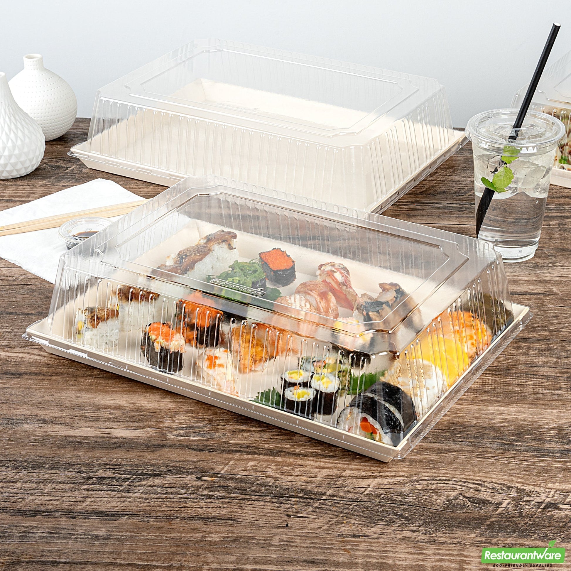 Wholesale Restaurantware Taipei Rectangle Clear Plastic Lid - Fits 15 1/4 x 10 3/4 Poplar Plate- Bulk