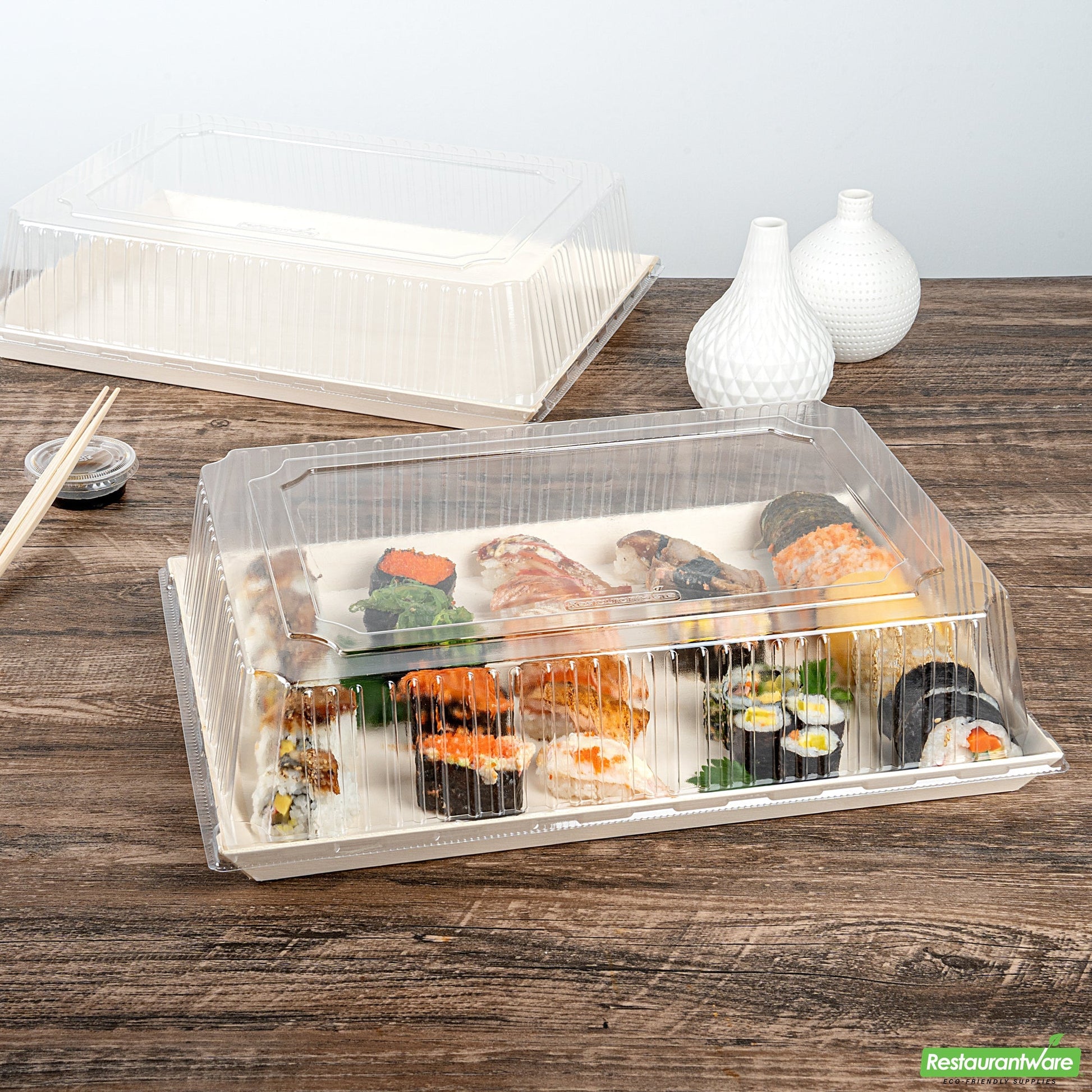 Wholesale Restaurantware Taipei Rectangle Clear Plastic Lid - Fits 15 1/4 x 10 3/4 Poplar Plate- Bulk