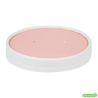 Wholesale Restaurantware Bio Tek Round Pink and White Stripe Paper Soup Container Lid - Fits 12 oz- Bulk