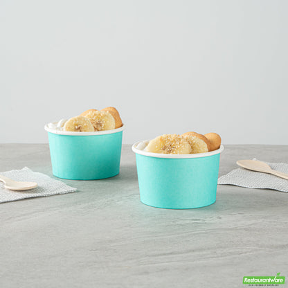 Wholesale Restaurantware 3 Oz Round Turquoise Paper to Go Cup - 3" X 3" X 1.8"- Bulk
