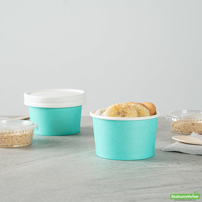 Wholesale Restaurantware 3 Oz Round Turquoise Paper to Go Cup - 3" X 3" X 1.8"- Bulk