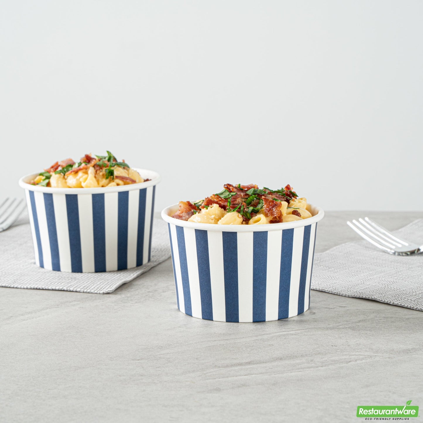 Wholesale Restaurantware 5 Oz Round Blue and White Stripe Paper to Go Cup - 3.3" X 3.3" X 1.9"- Bulk