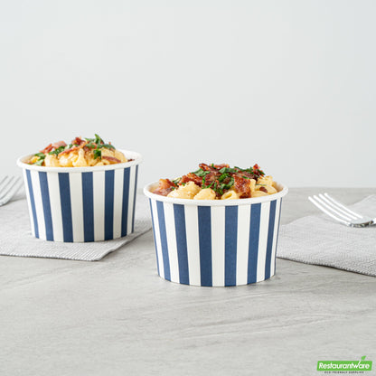Wholesale Restaurantware 5 Oz Round Blue and White Stripe Paper to Go Cup - 3.3" X 3.3" X 1.9"- Bulk
