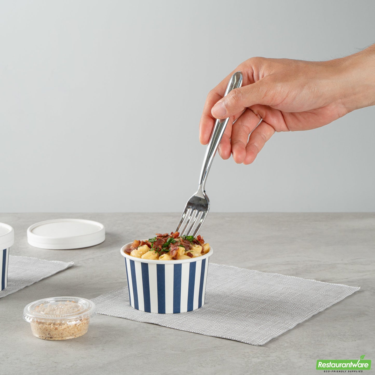 Wholesale Restaurantware 5 Oz Round Blue and White Stripe Paper to Go Cup - 3.3" X 3.3" X 1.9"- Bulk