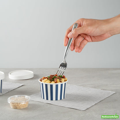 Wholesale Restaurantware 5 Oz Round Blue and White Stripe Paper to Go Cup - 3.3" X 3.3" X 1.9"- Bulk