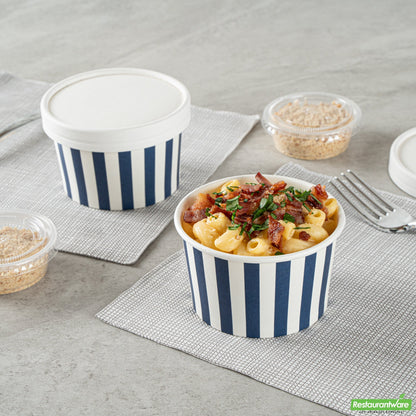 Wholesale Restaurantware 5 Oz Round Blue and White Stripe Paper to Go Cup - 3.3" X 3.3" X 1.9"- Bulk