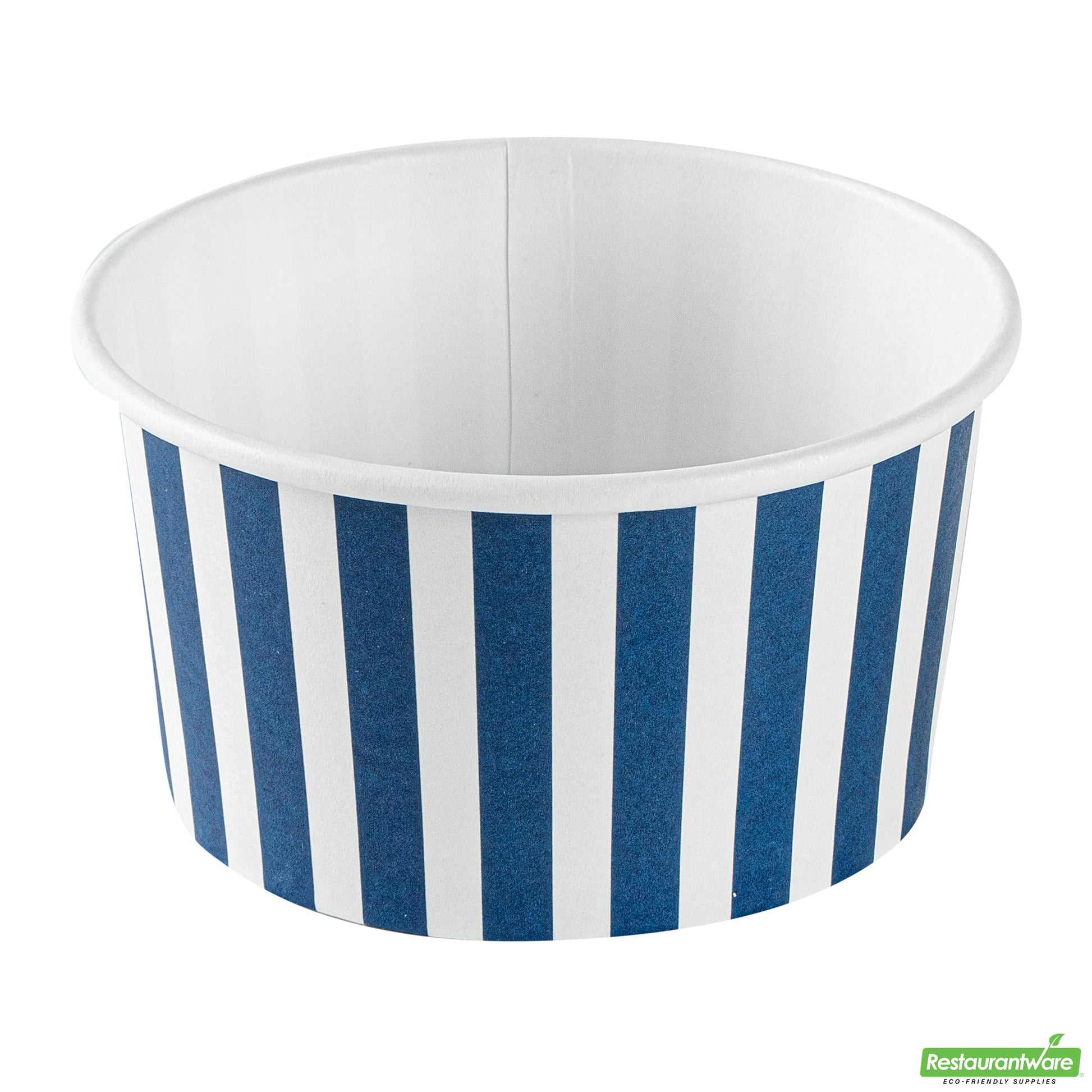 Wholesale Restaurantware 8 Oz Round Blue and White Stripe Paper to Go Cup - 3.7" X 3.7" X 2.2"- Bulk