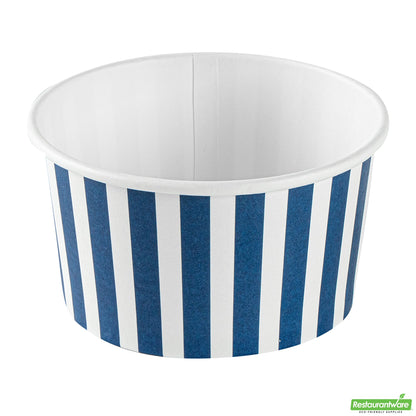 Wholesale Restaurantware 8 Oz Round Blue and White Stripe Paper to Go Cup - 3.7" X 3.7" X 2.2"- Bulk