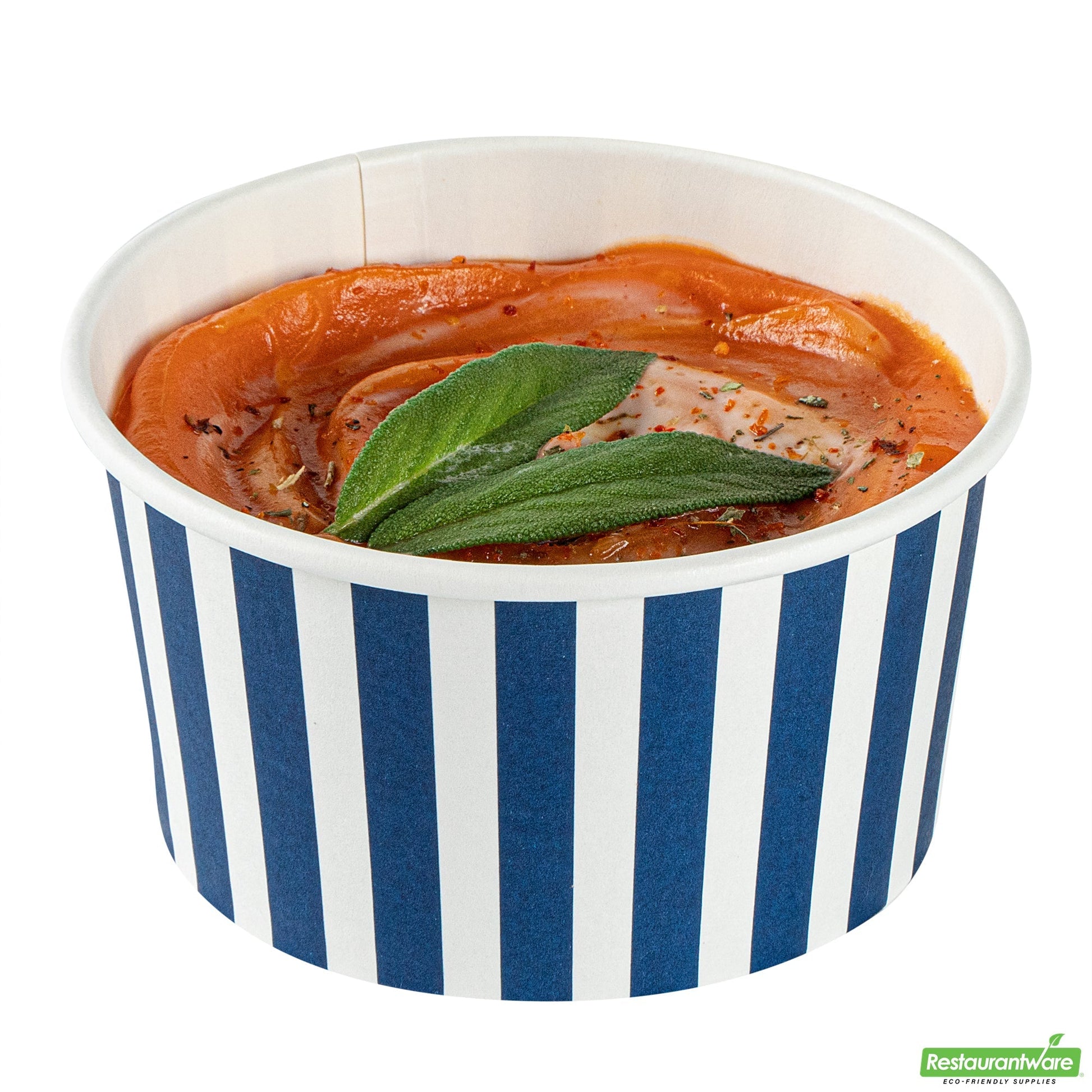 Wholesale Restaurantware 8 Oz Round Blue and White Stripe Paper to Go Cup - 3.7" X 3.7" X 2.2"- Bulk