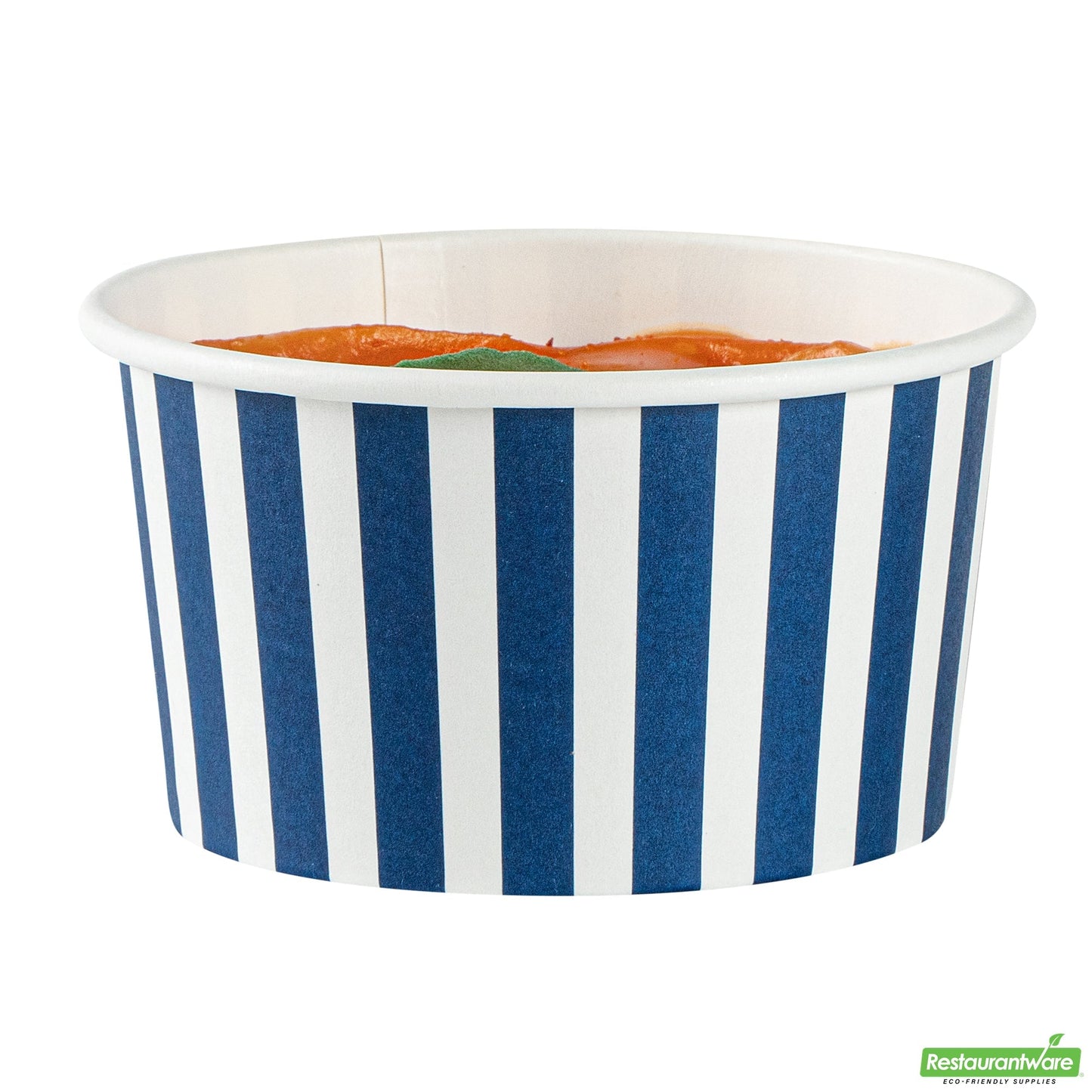 Wholesale Restaurantware 8 Oz Round Blue and White Stripe Paper to Go Cup - 3.7" X 3.7" X 2.2"- Bulk