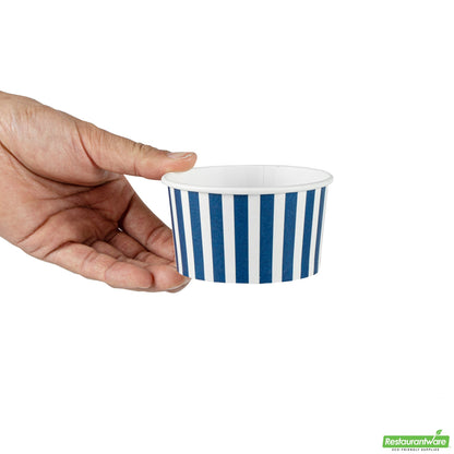 Wholesale Restaurantware 8 Oz Round Blue and White Stripe Paper to Go Cup - 3.7" X 3.7" X 2.2"- Bulk