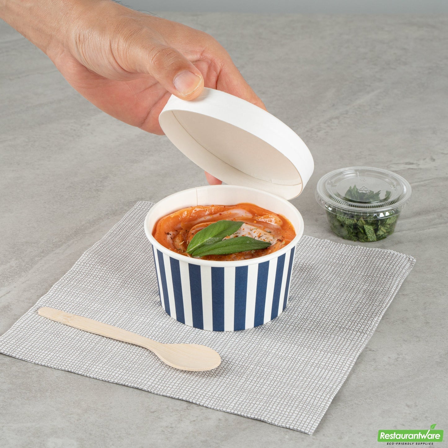 Wholesale Restaurantware 8 Oz Round Blue and White Stripe Paper to Go Cup - 3.7" X 3.7" X 2.2"- Bulk