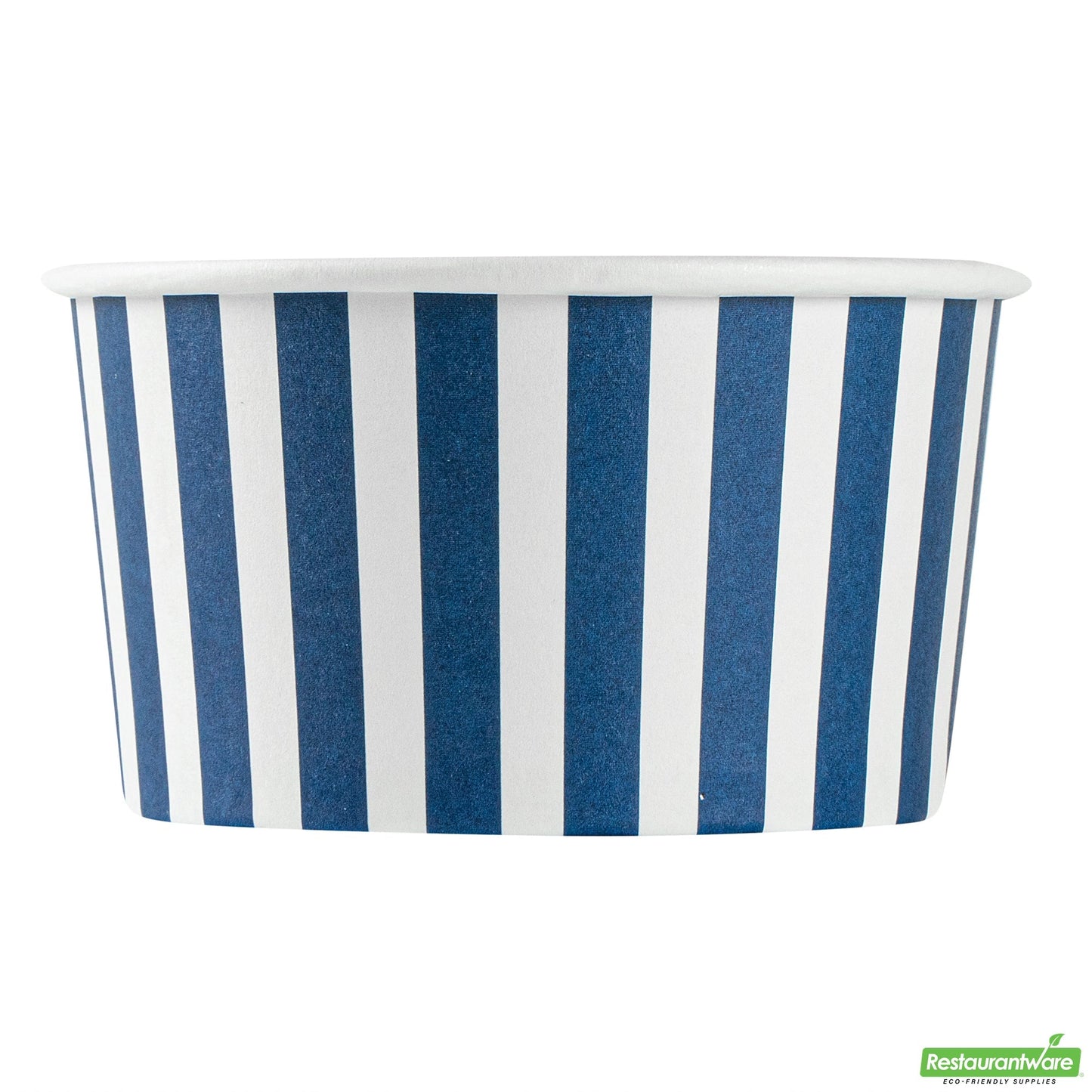 Wholesale Restaurantware 8 Oz Round Blue and White Stripe Paper to Go Cup - 3.7" X 3.7" X 2.2"- Bulk