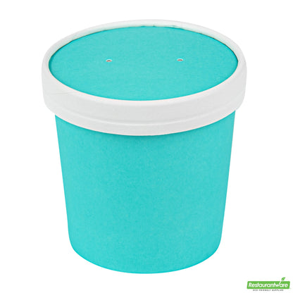Wholesale Restaurantware Bio Tek Round Turquoise Paper Soup Container Lid - Fits 12 oz- Bulk